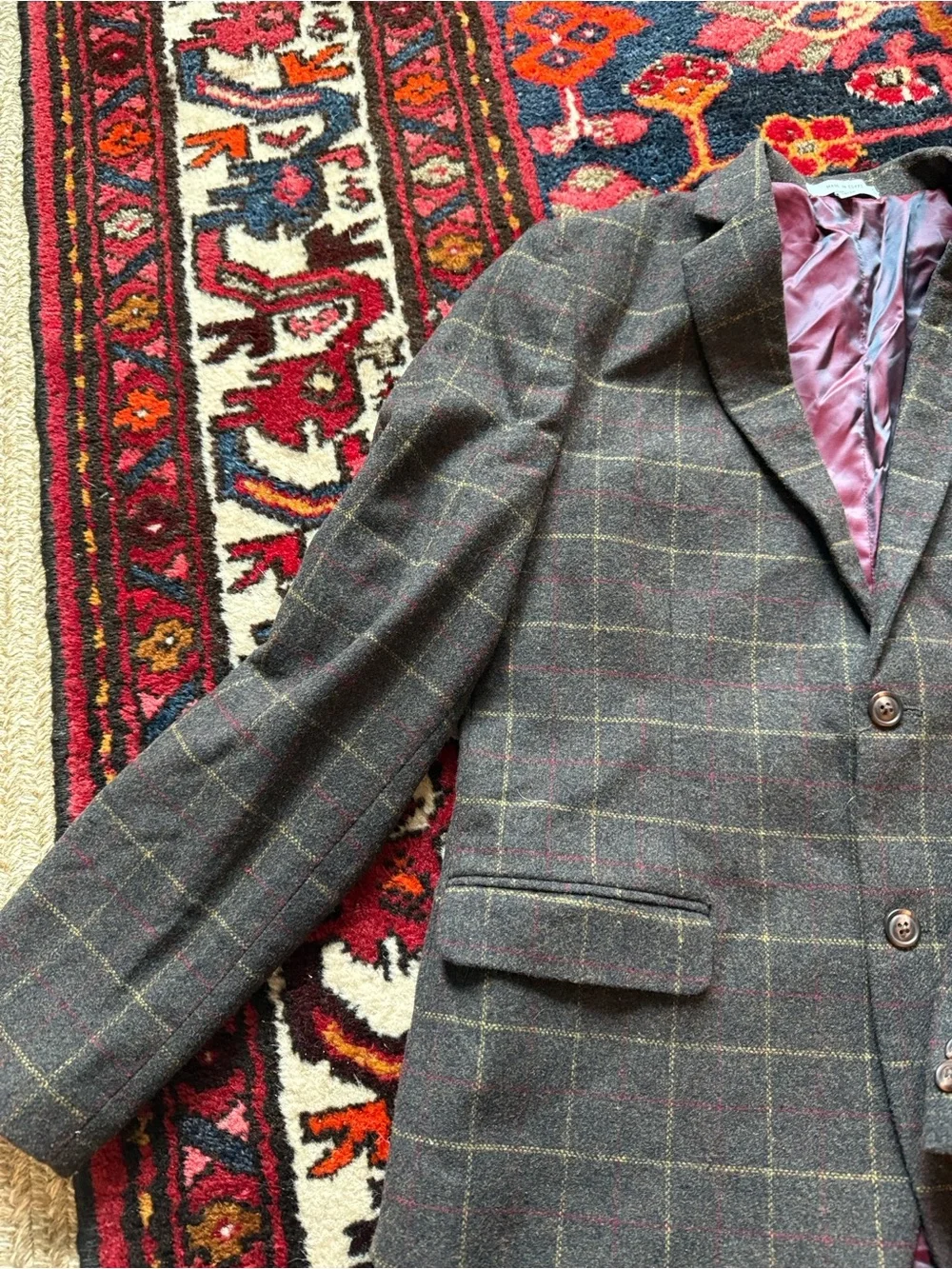 Kids Wool Blend Windowpane Sport Coat - Brown, size 18/20.